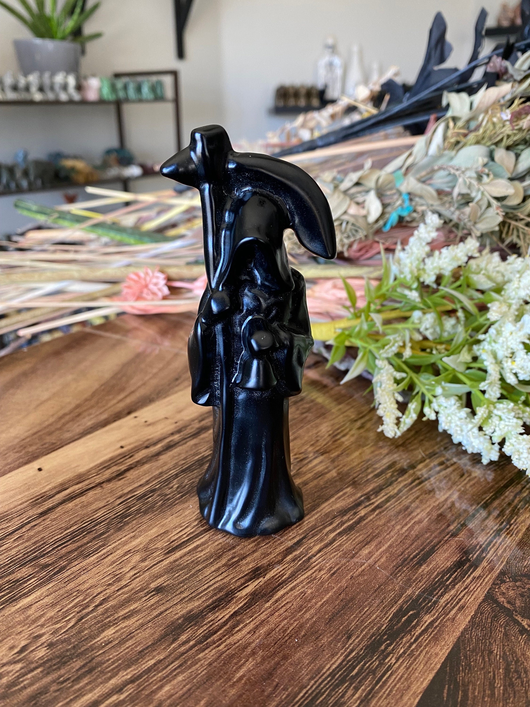 Black Obsidian Grim Reaper Crystal | Natural Stone Carved