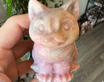 ピンクオパールキャットクリスタル | 天然石彫刻のかわいい座り