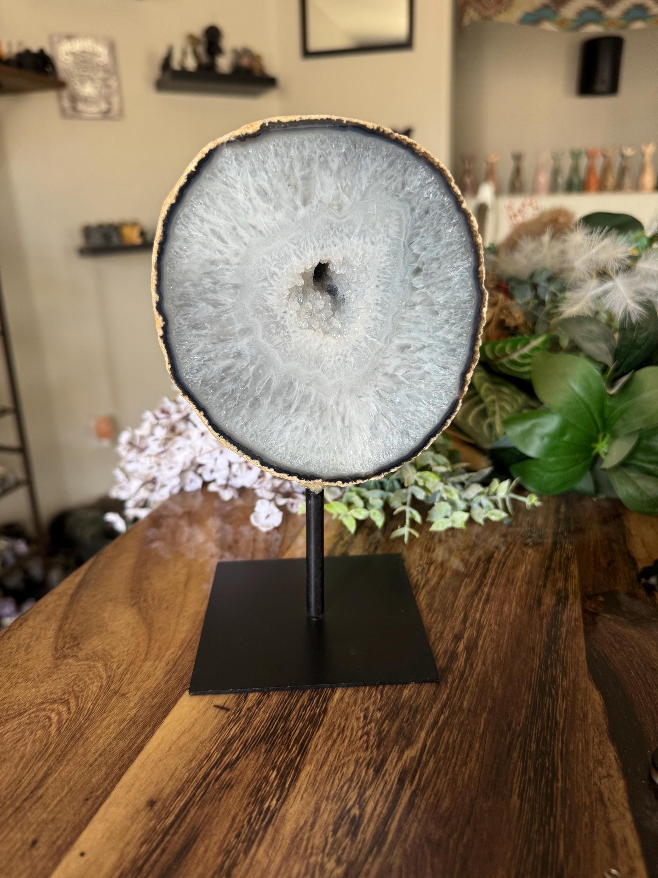 2.9lb Agate Geode Crystal on Stand | Natural Stone Geode Half Polished ...