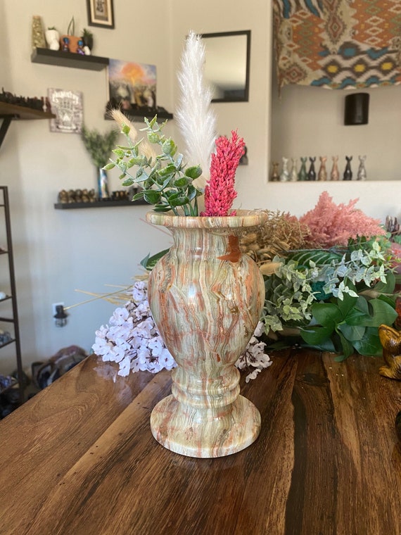 4lb Green Onyx Vase Crystal | Natural Banded Stone Carved 4lb Green Onyx Vase Crystal | Natural Banded Stone Carved