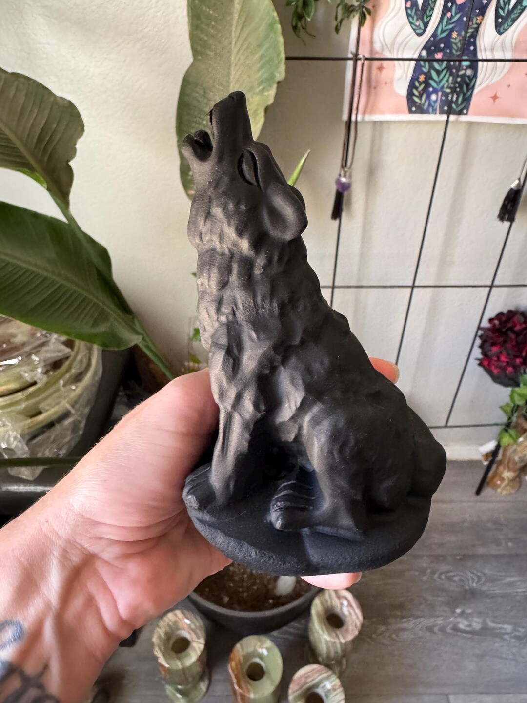 1.4lb Black Obsidian Wolf Crystal | Natural Stone Carved Canine