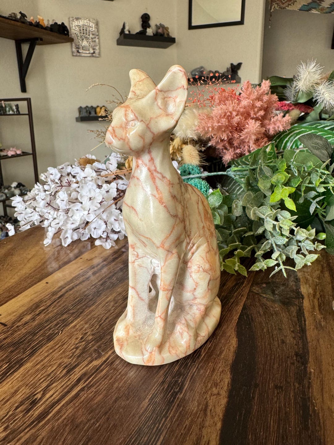 天然石　ピカソジャスパー　猫ちゃん　カービング　約113g⭐️2914 1.1lb Red Vein Jasper Sphinx Cat Crystal | Natural Stone Polished