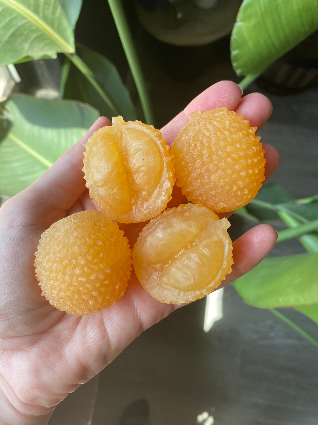 Orange Calcite Durian Crystal Natural Stone Carved and Polished Durian