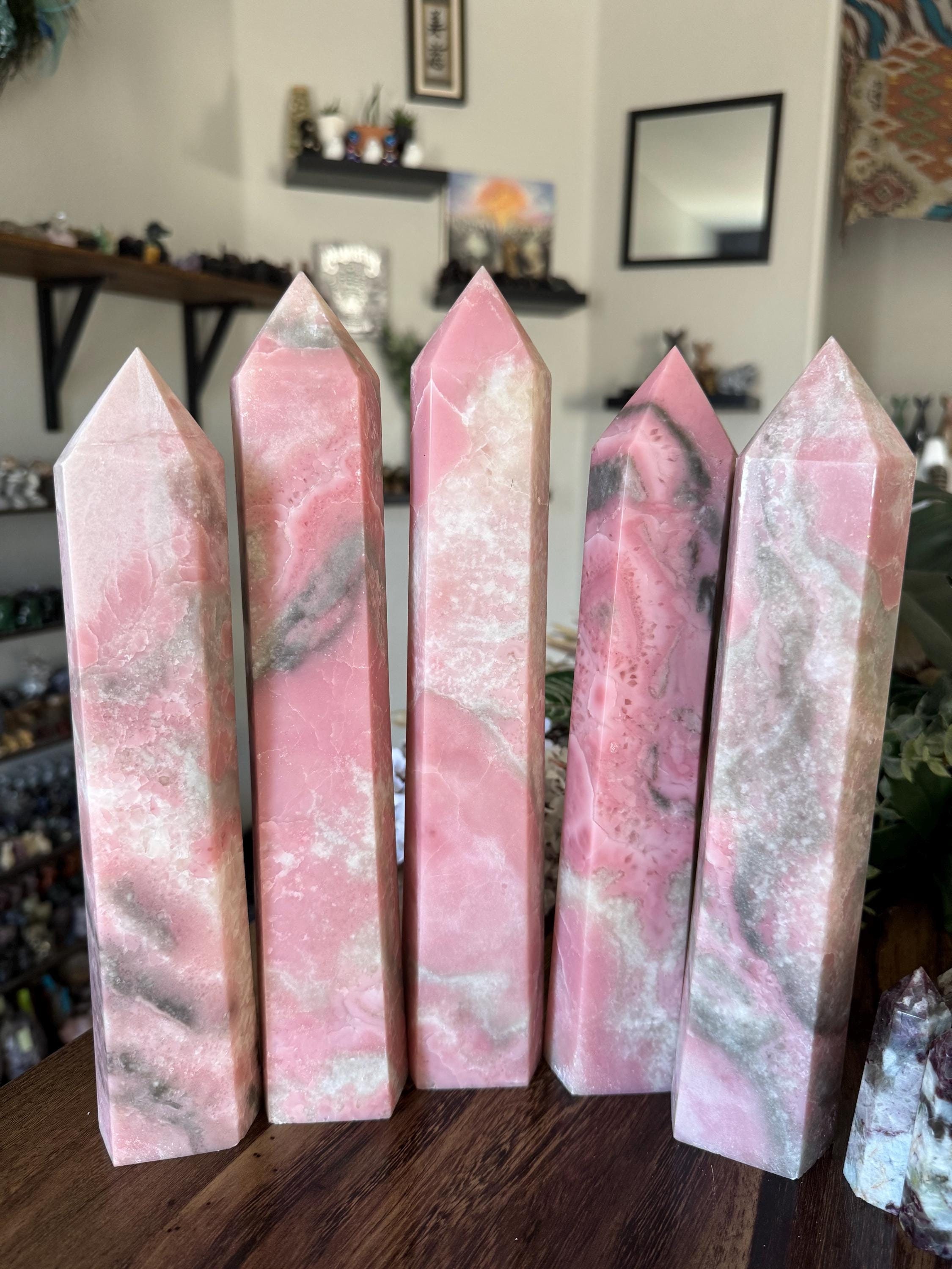 XL ピンクオパールタワー天然彫刻ポイント ラージ | 天然石彫刻宝石