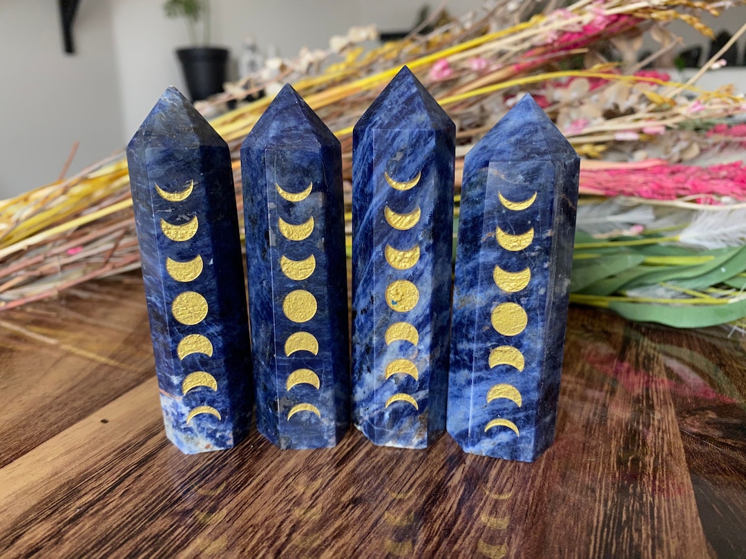 Sodalite With Gold Star And Moon Crystal Tower