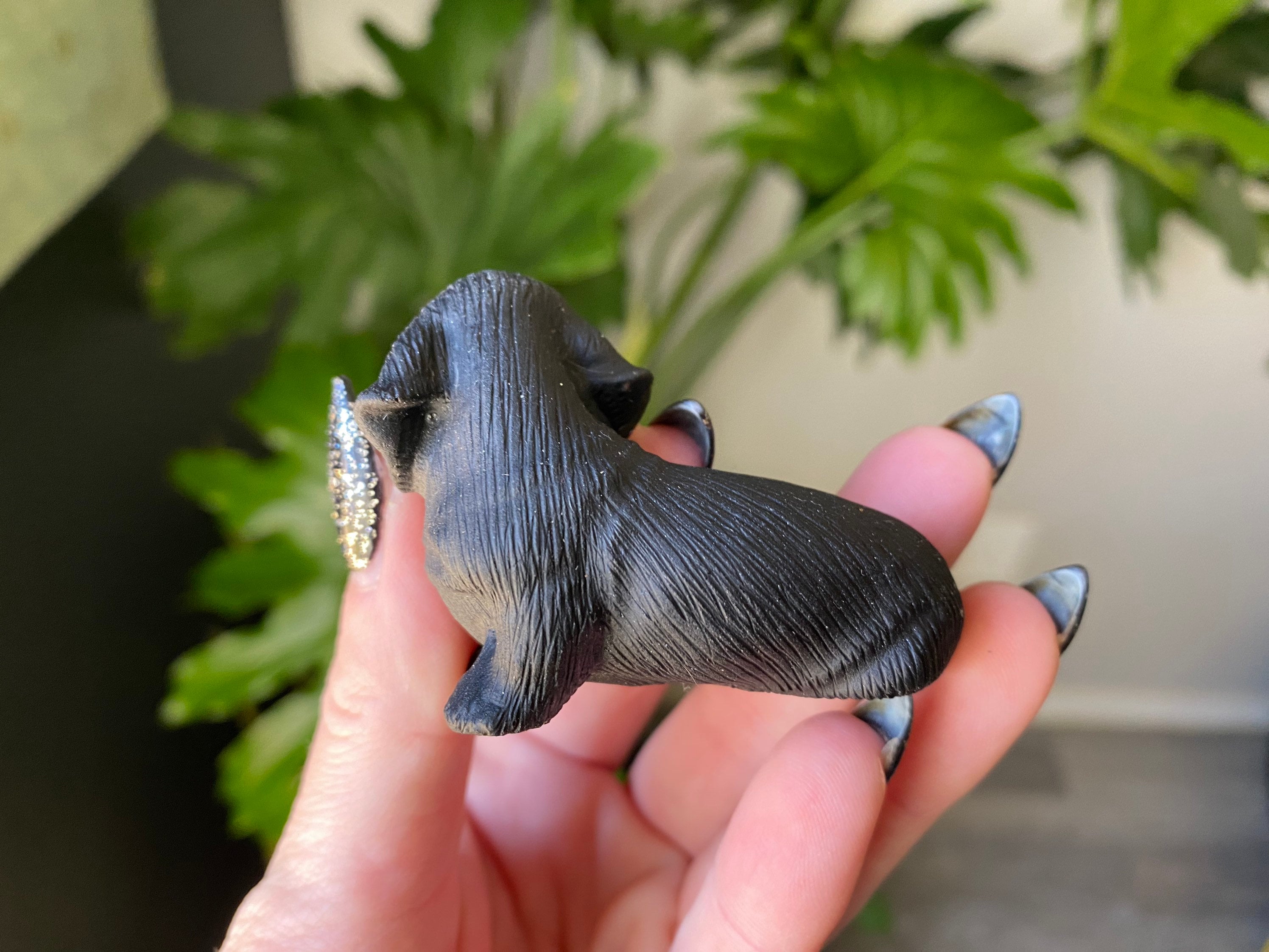 Black Obsidian Dachshund Crystal | Natural Stone Carved Dog