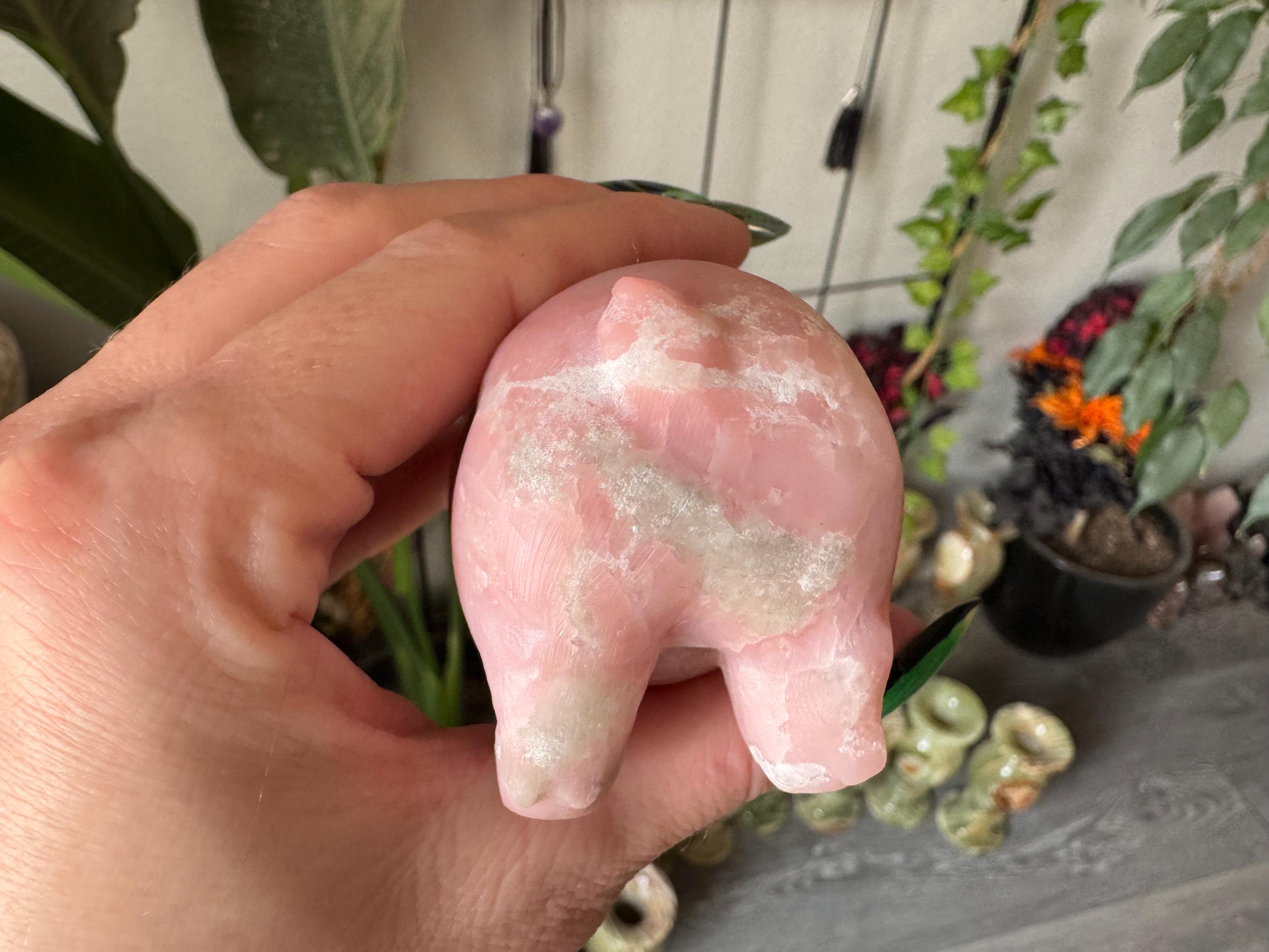 Pink Opal Pig Crystal | Natural Carved & Polished Stone Cute