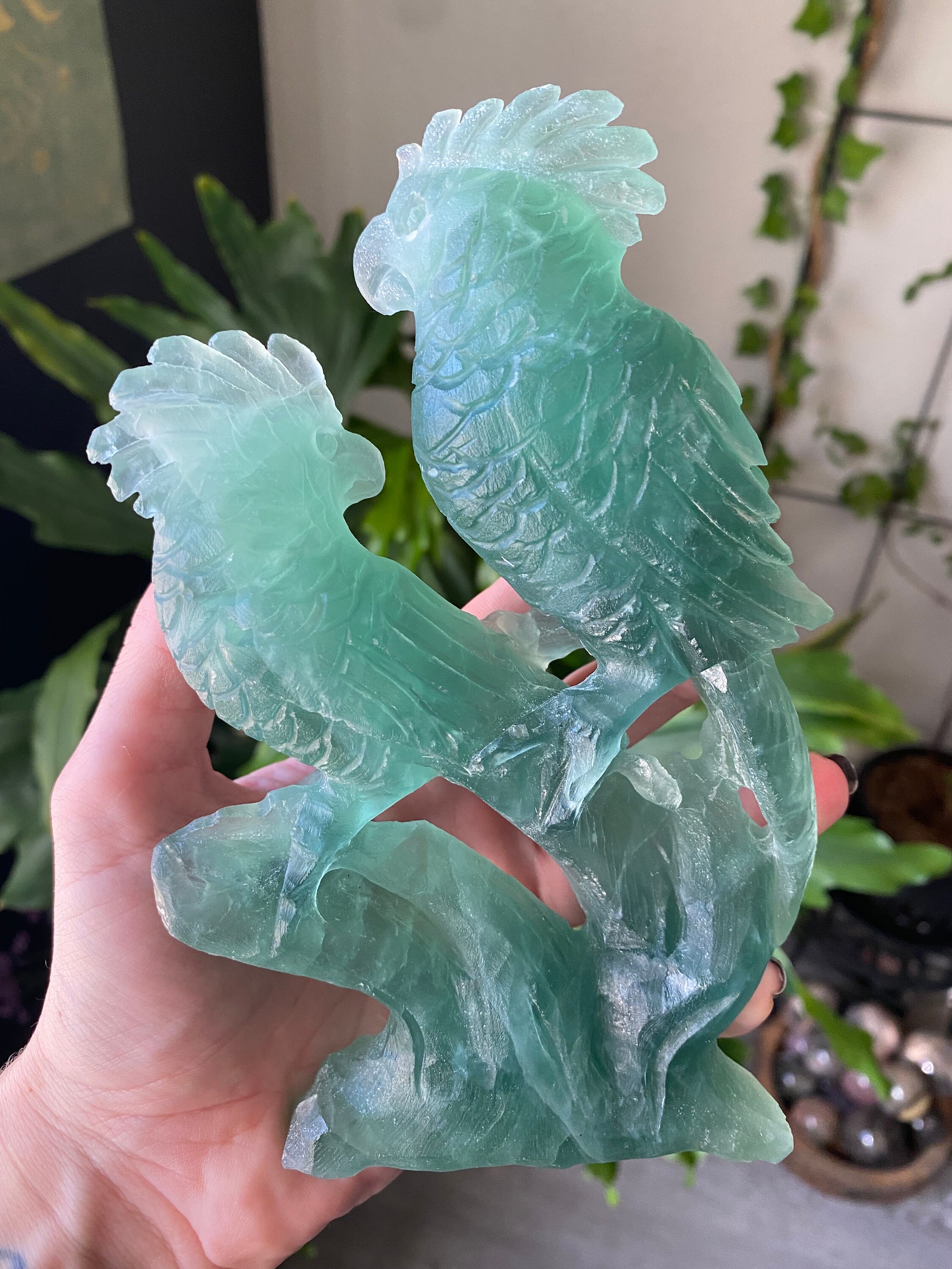 1.4lb Fluorite Birds Crystal | Natural Stone Carved Parrots Cockatoos ...