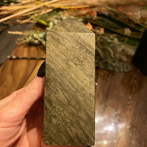 Large Black Obsidian Gold Sheen Crystal Tower Point Natural Polished Stone | Metaphysical Home Decor
