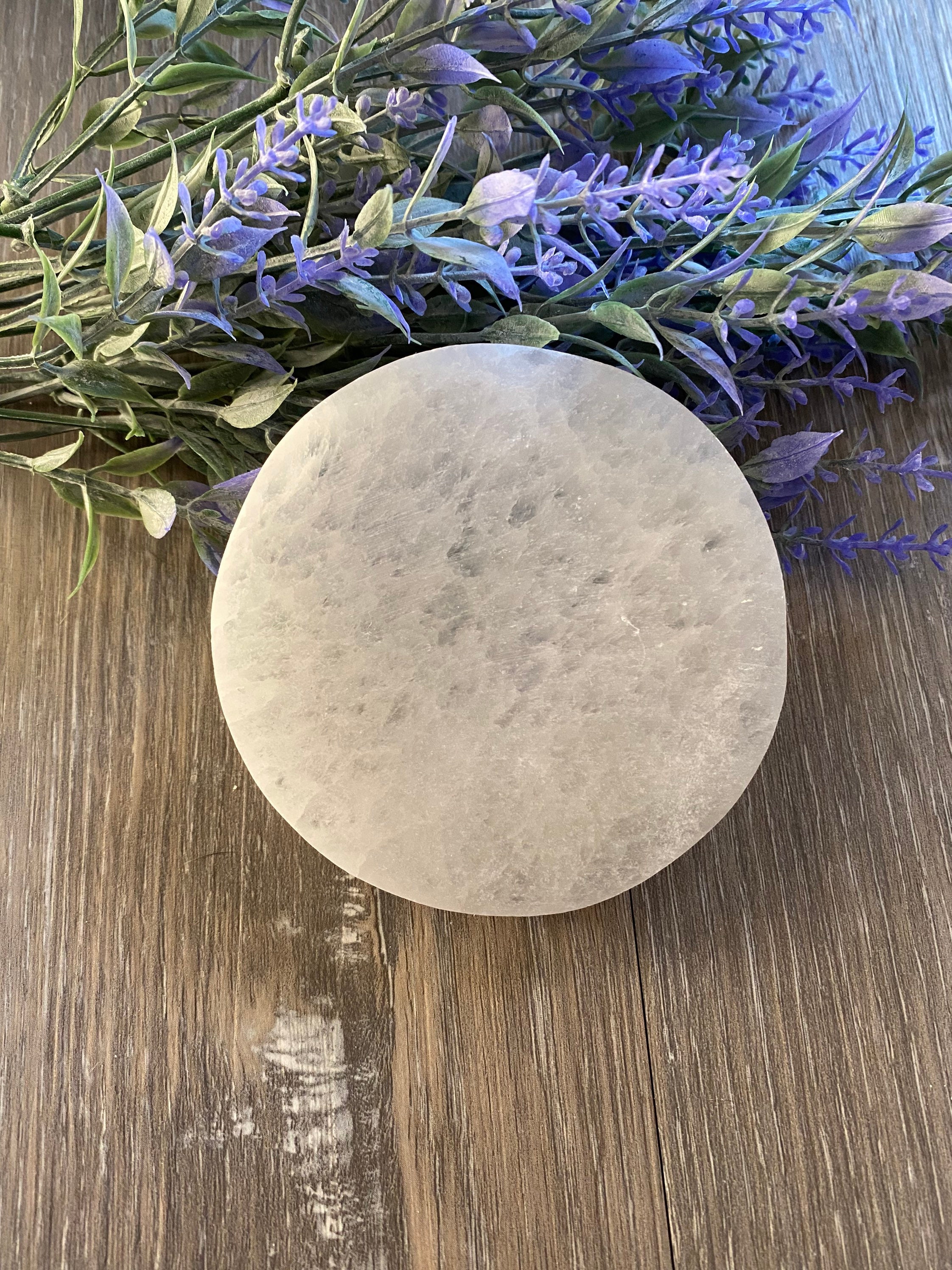 thumbnail image 2 of Polished Selenite Charging Plate – Round Circle For Crystals And Reiki 2 of 6