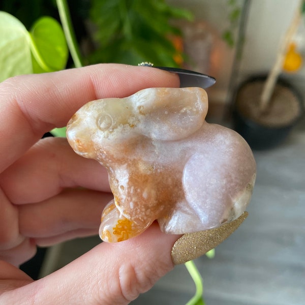 Flower Agate Rabbit Carved and Polished | Natural Crystal Bunny | Self Growth | Feminine Energy