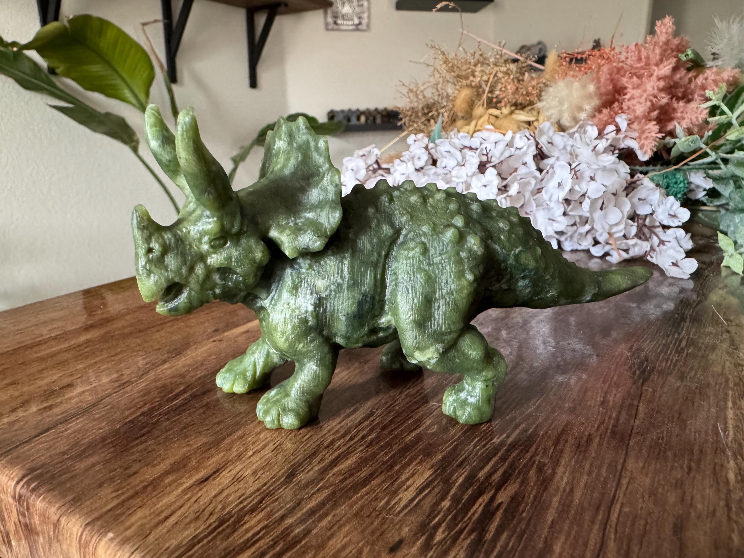 Green Jade Triceratops Crystal | Natural Stone Carved & Polished
