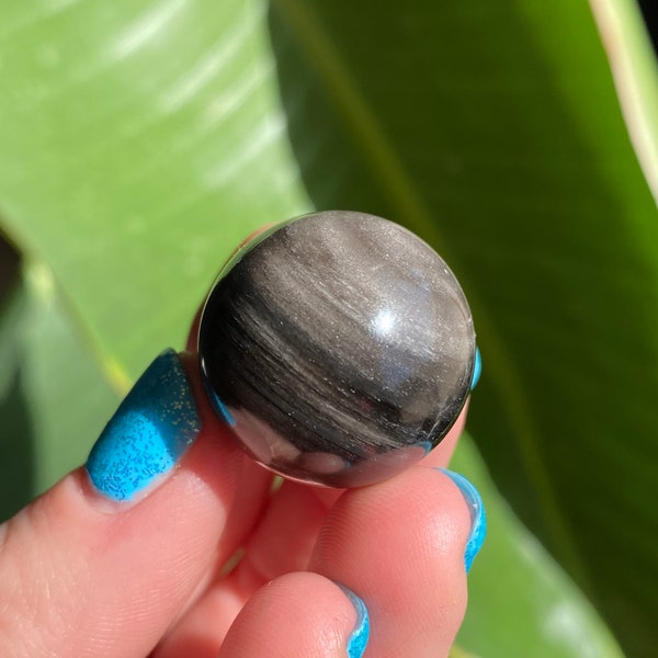 Black Obsidian Silver Sheen Sphere Crystal Mini | Natural Carved and Polished Sphere | Metaphysical Home Decor