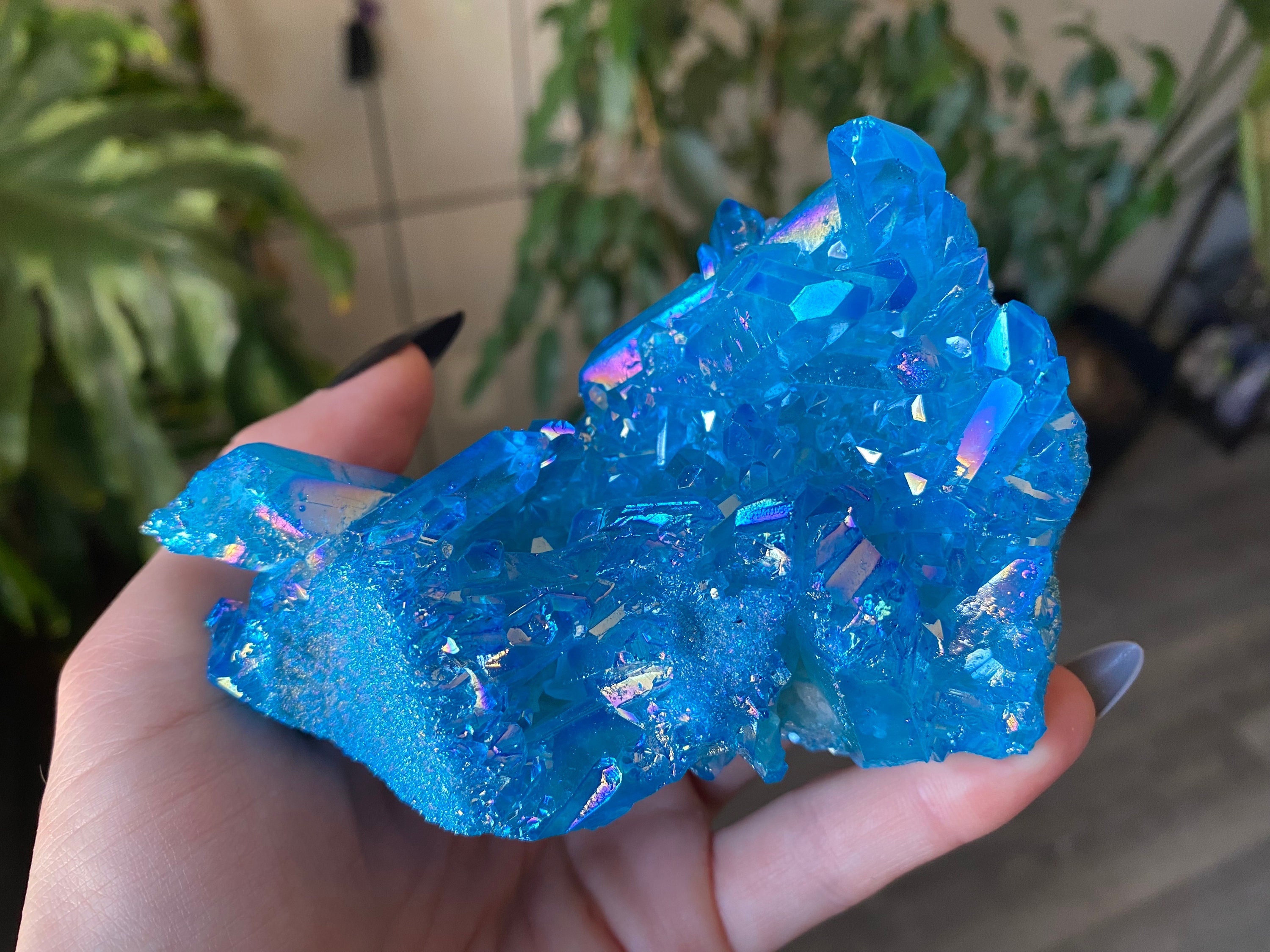 Blue Aqua Aura Quartz Crystal Cluster | Natural Clear Quartz With