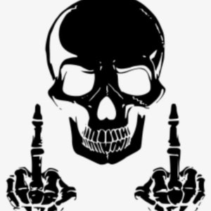 Skeleton with two middle fingers up shooting birds