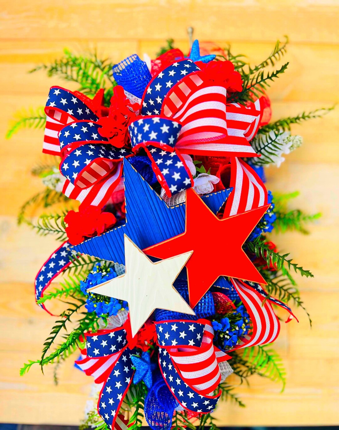 Patriotic Star Swag Wreath, 26 Inch Red White Blue Door Swag, 4th of ...