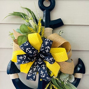 Navy blue anchor wreath , everyday gift,  Wood, Anchor, Door Hanger, Greenery, wreath, coastal  decor, home, decorative, nautical accent