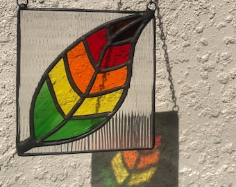 Stained Glass Autumn Leaf Sun catcher-Stained Glass Fall Leaf Sun catcher-Autumn Leaf Window Hanging-Fall Leaf Window Hanging-Autumn Leaf