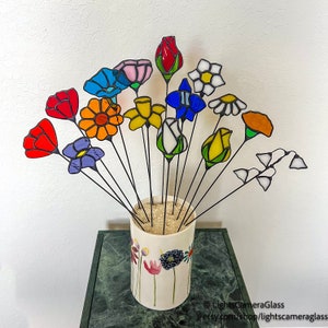 Stained Glass Long Stem Wildflowers-Stained Glass Long Stem Birth Flowers-Everlasting Glass Wildflowers-Glass Birthflowers-Mother&#39;s Day Gift