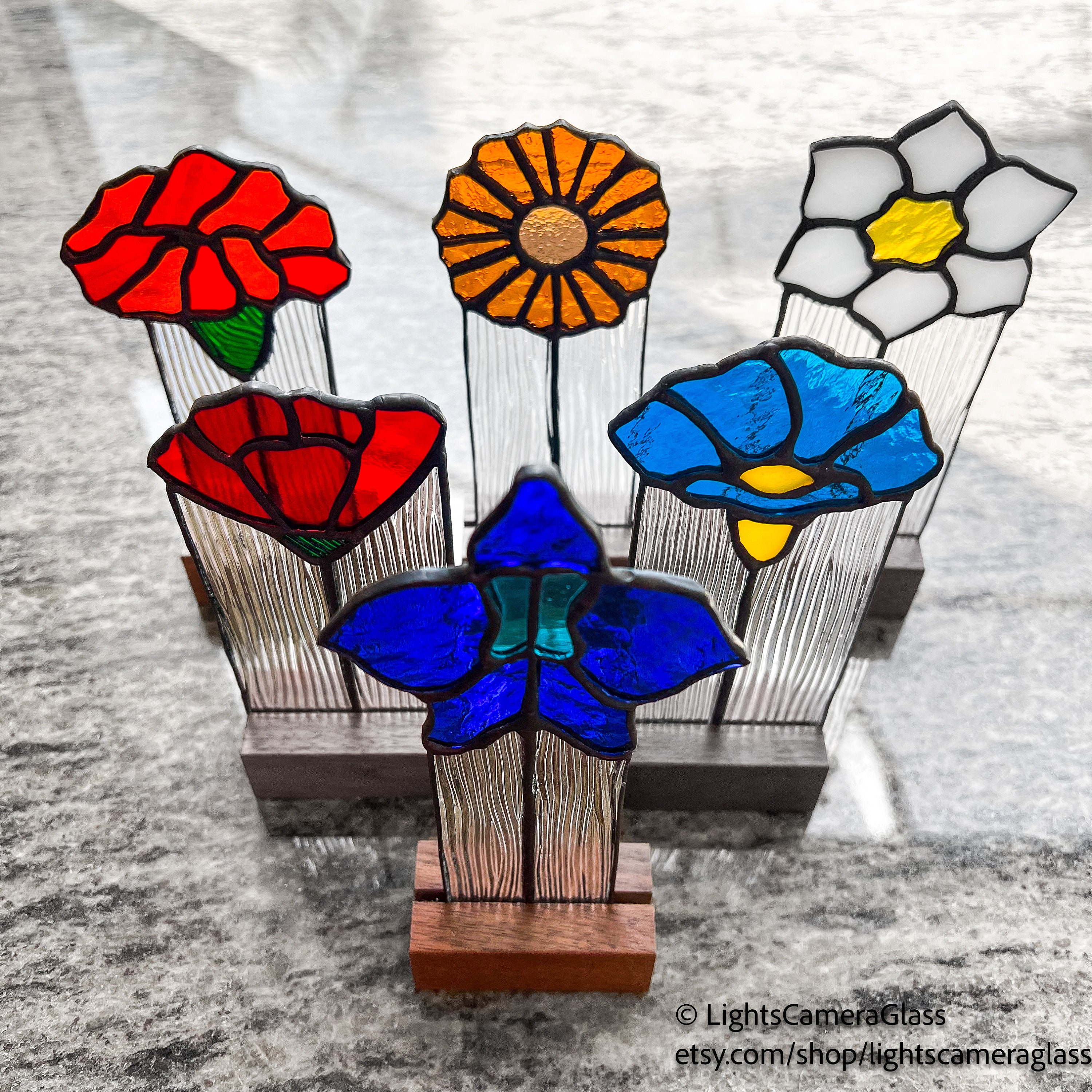 Stained Glass Flowers Bouquet Suncatcher, Window Hangings 22 Stems 