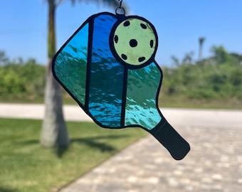 Stained Glass Pickleball Suncatcher-Stained Glass Pickleball Window Hanging-Pickleball Car Charm-Pickleball Ornament-Gift for Her-Pickleball