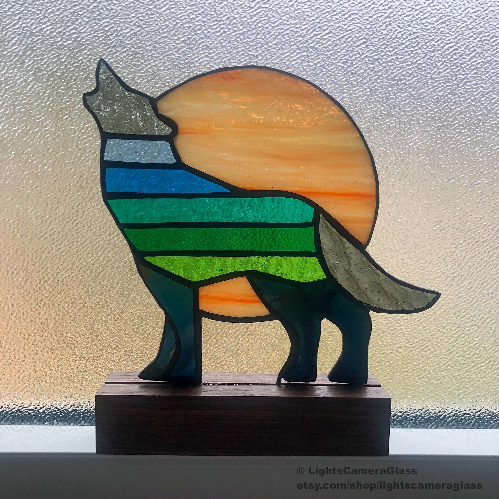 Howling Wolf at Sunrise Suncatcherstained Glass Howling Wolf Etsy