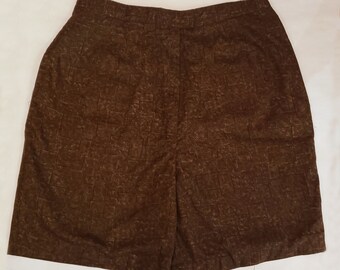 Vintage 1950s High Waisted Brown Print Adjustable Shorts