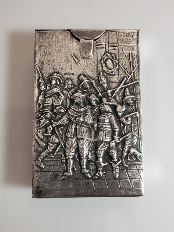 rembrandt cigarettes Vintage Collectible Rembrandt Night Watch Hendrik Hooijkaas Silver Plate  Cigarette Box Case Cover