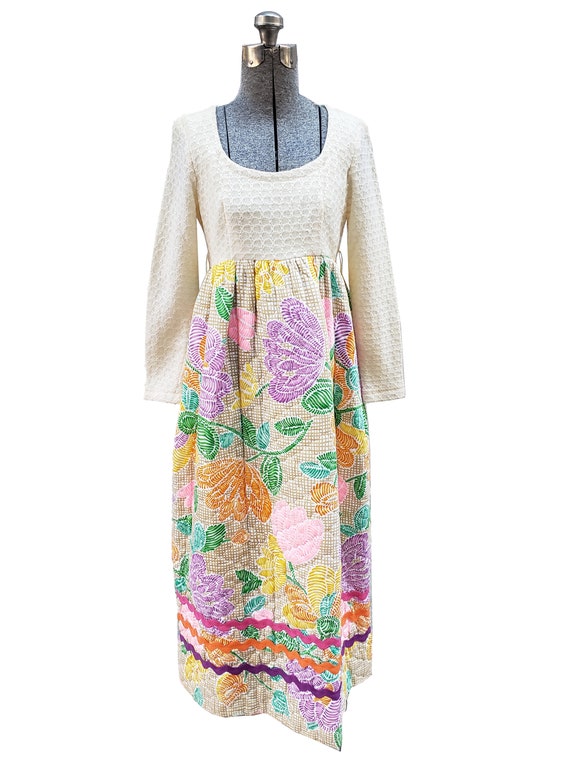 Vintage 1970s Peck & Peck Floral Quilted Maxi Dres