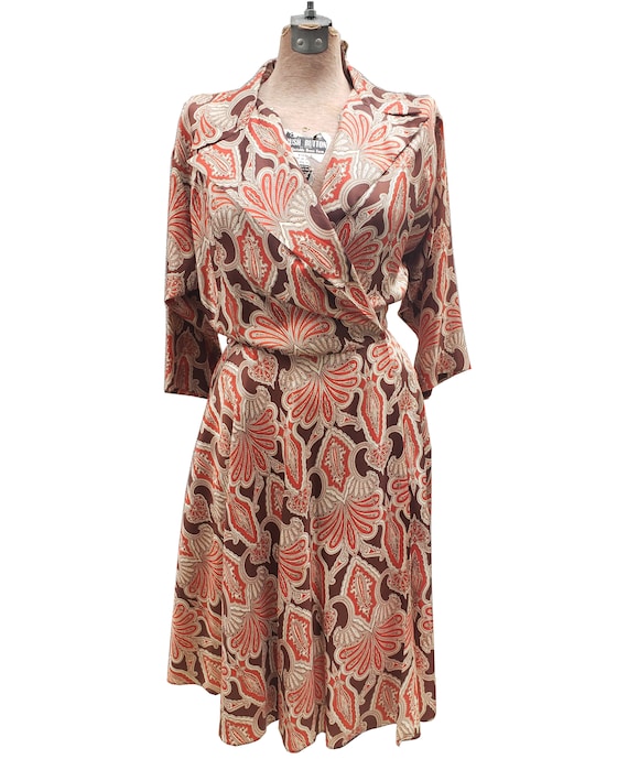 Vintage 1950s Robert Rosenfeld Print Wrap Dress