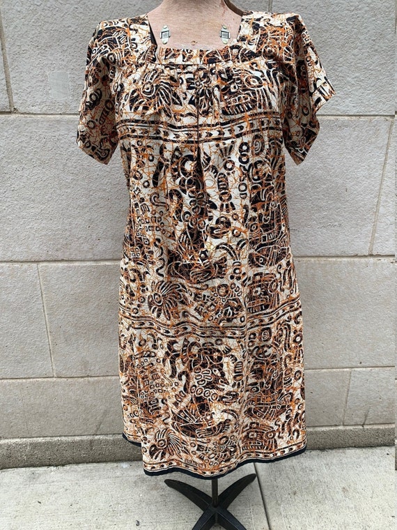 Vintage 1970s Batik Style Printed Dress