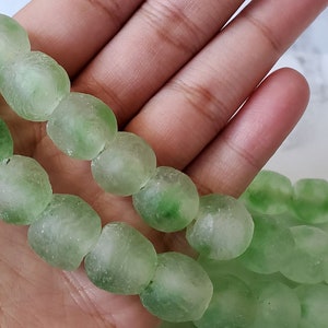 Green African Glass Beads Ghana | Peppermint Emerald Green | ~12-15mm | Recycled Large hole glass beads | Fair Trade Eco Friendly Beads