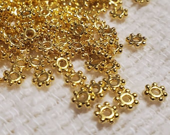 Daisy Spacer Beads | Small Gold Spacer Breads | Mini Spacer Beads | Daisy Flower Disk Beads | 4.5 mm | ~100 pcs per pack