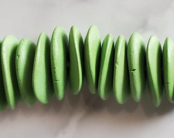 Light Green Flat Cornflake Chip Beads | Ceramic Mykonos Greek Beads | 13mm | DIY Jewelry Bracelet Necklace