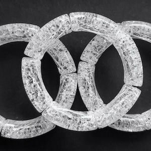Acrylic Curved Tube Beads | Ice Clear Transparent Lucite Bamboo Bracelet Bead Bracelet | Elastic Bangle Beads | 6 beads per bracelet | Gifts