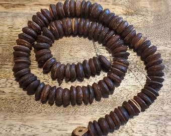 Natural Coconut Spacer Beads | Natural Jewelry Beads | Round Disk | 12mm | Dark Brown | ~ 107 pieces