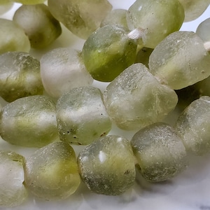 Green African Recycled Glass Beads Ghana | Olive Green | 18mm | Large hole glass beads