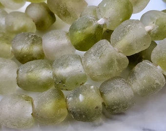 Green African Recycled Glass Beads Ghana | Olive Green | 18mm | Large hole glass beads