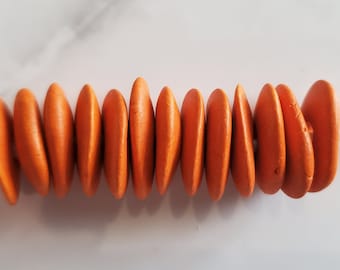 Orange Flat Cornflake Chip Beads | Ceramic Mykonos Greek Beads | 13mm | DIY Jewelry Bracelet Necklace
