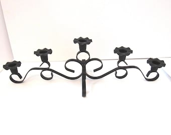 Black wrought iron 5 candle centerpiece scroll gothic candelabra vintage candle holder