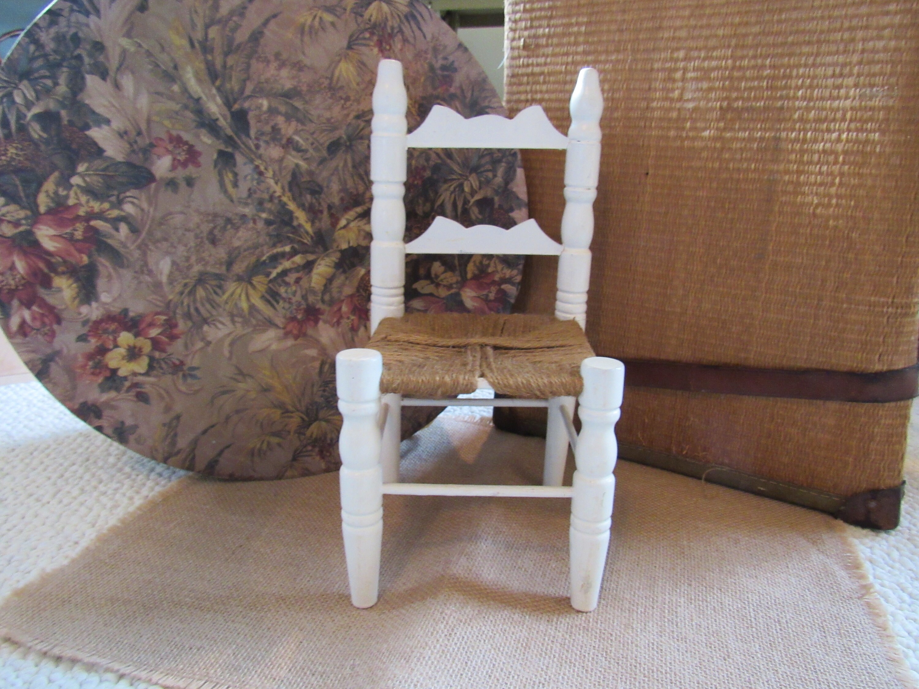 Vintage Small Wooden White Chair with Twine Seat Etsy
