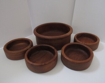 Vintage Set of 5 Teak Wood Salad and Serving Bowls