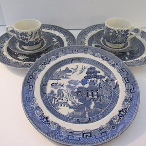 Set of Blue Willow Churchill China from England