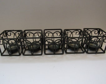 Set of 5 Black Iron Votive Candle Holders