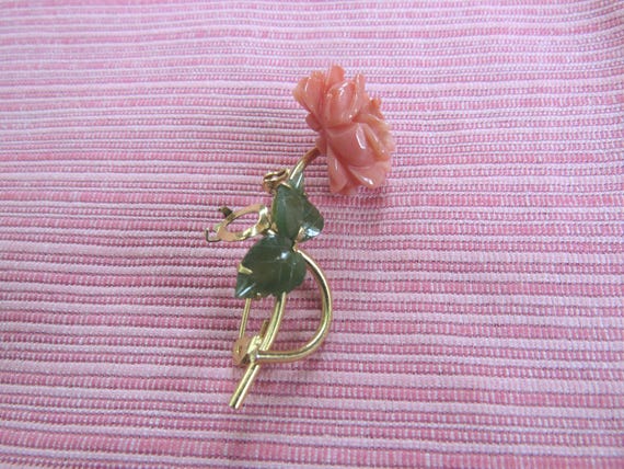 Vintage Coral and Jade Rose Pin