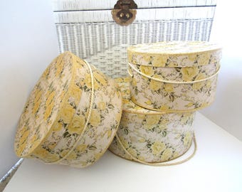 Vintage Floral Hatbox Set of 2 Storage Boxes - Etsy display picture 1
