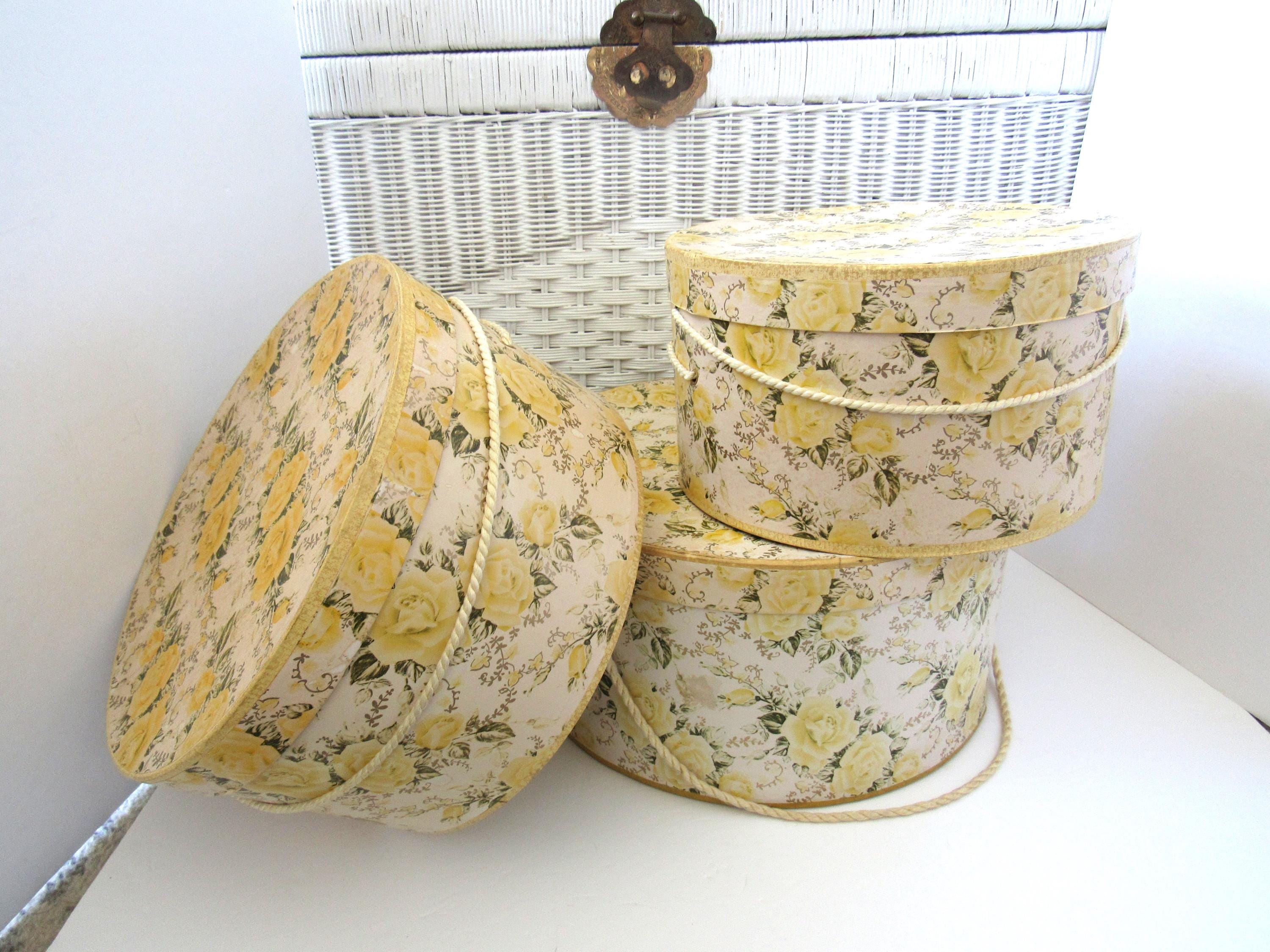 Dark Blue and White Grid Pattern Hat Boxes, Nesting Storage, Pair 2 Hat boxes | Lots of patterns | Storage main image 3