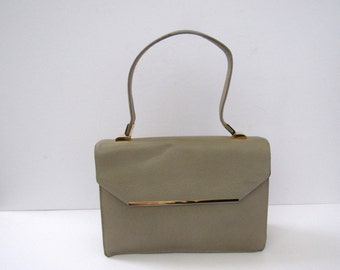 Vintage Mid Century Genuine Leather Beige Koret Top Handle Handbag Purse