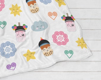 Free Shipping - Hmong Boba Tea Baby Blanket Newborn Gift  Expecting Mom Babyshower Baby Boy Baby Girl Neutral Blanket Milestone Tracker