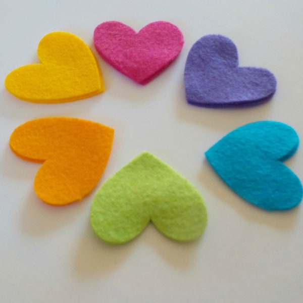 200 Bright Pre-Cut Wool Felt Hearts, 5cm Die Cut Heart Shapes, Precut Pocket Hearts, Kindness Tokens, DIY Make Your Own